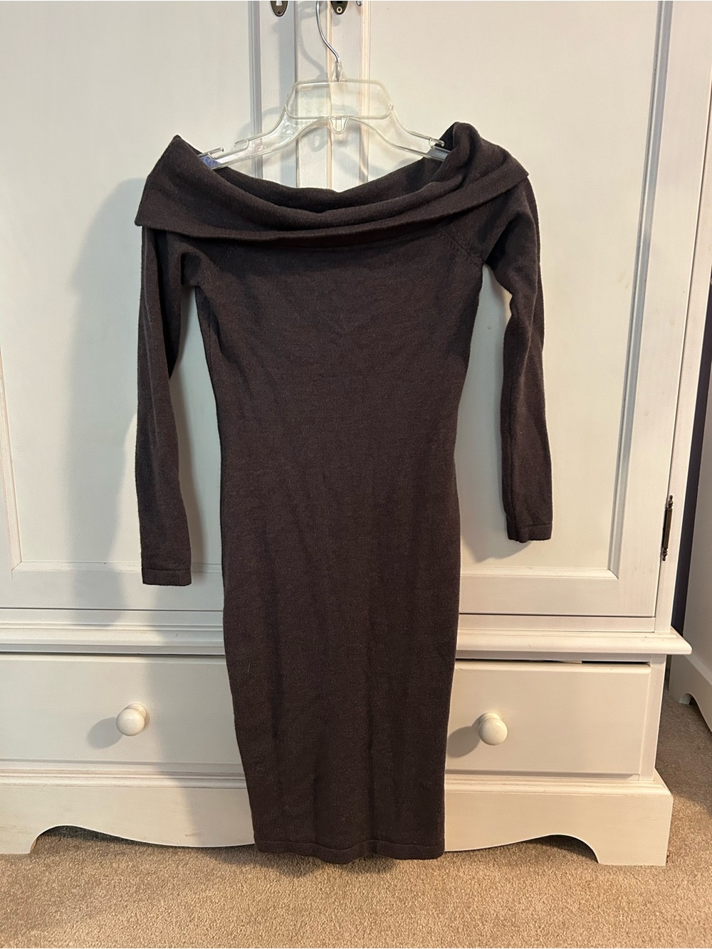 Guess Off-Shoulder Long Sleeve Knit Dress - Charcoal